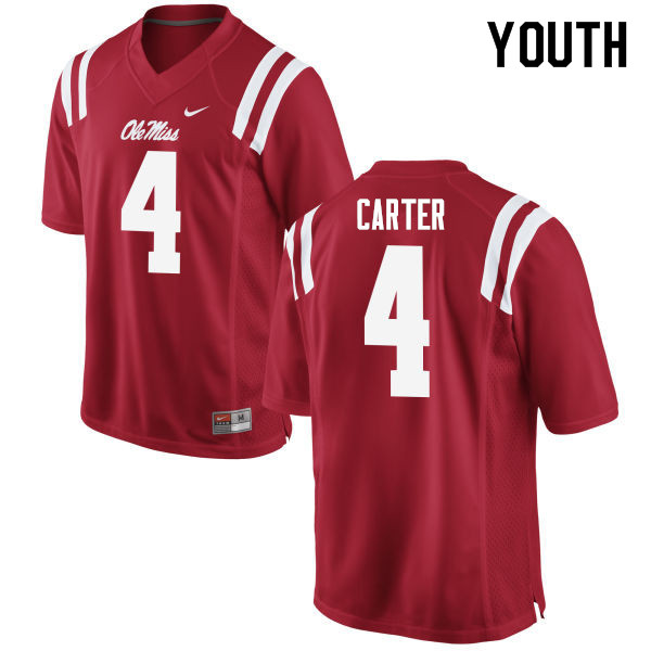 Jacob Carter Ole Miss Rebels NCAA Youth Red #4 Stitched Limited College Football Jersey CAR8658RO